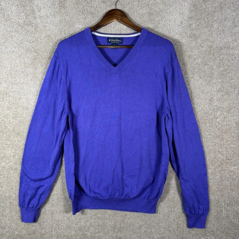 Brooks Brothers V-Neck Sweater Men Large Purple Supima Cotton Knit